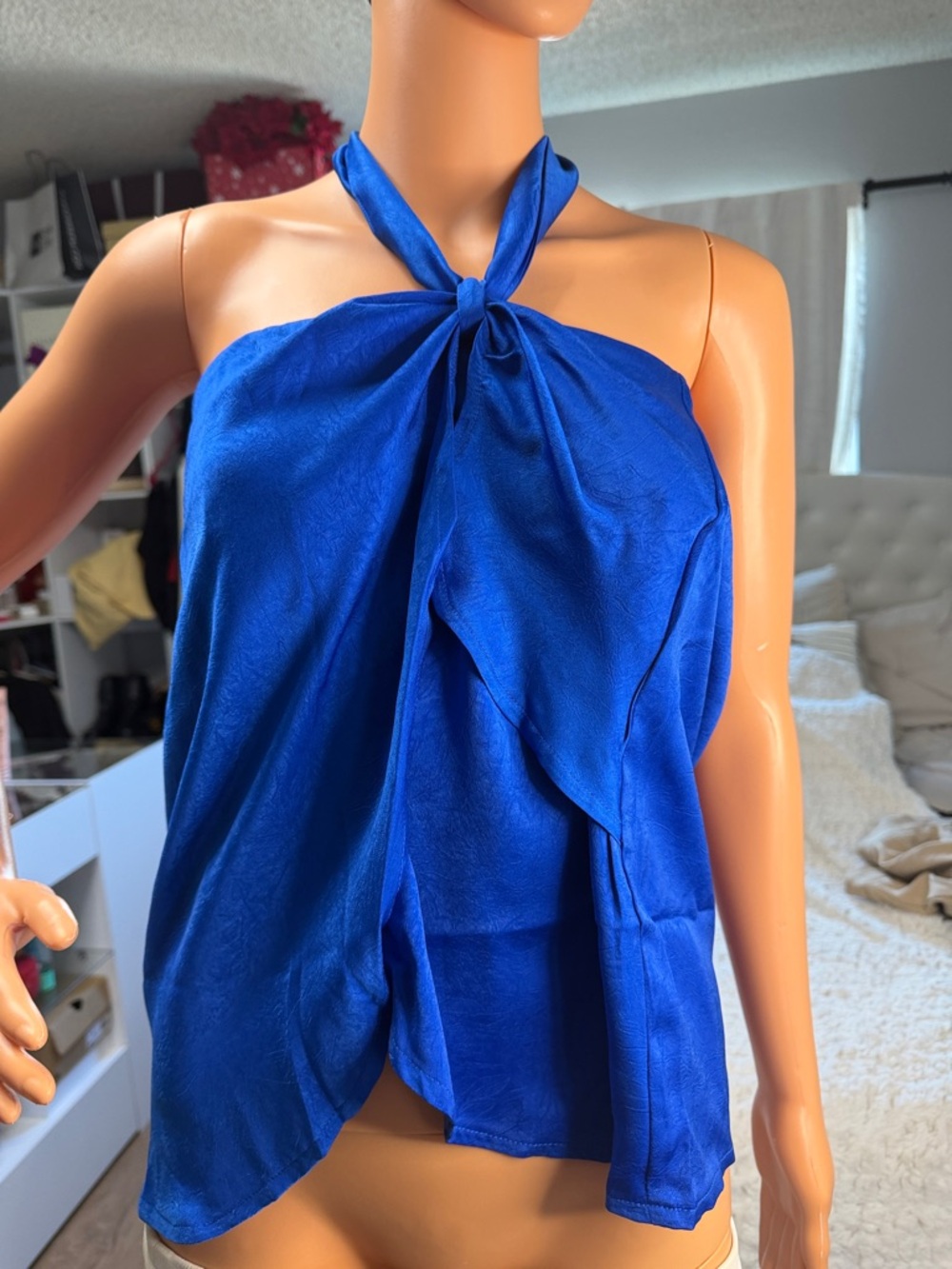 Blue Halter Tie Neck Women's Top